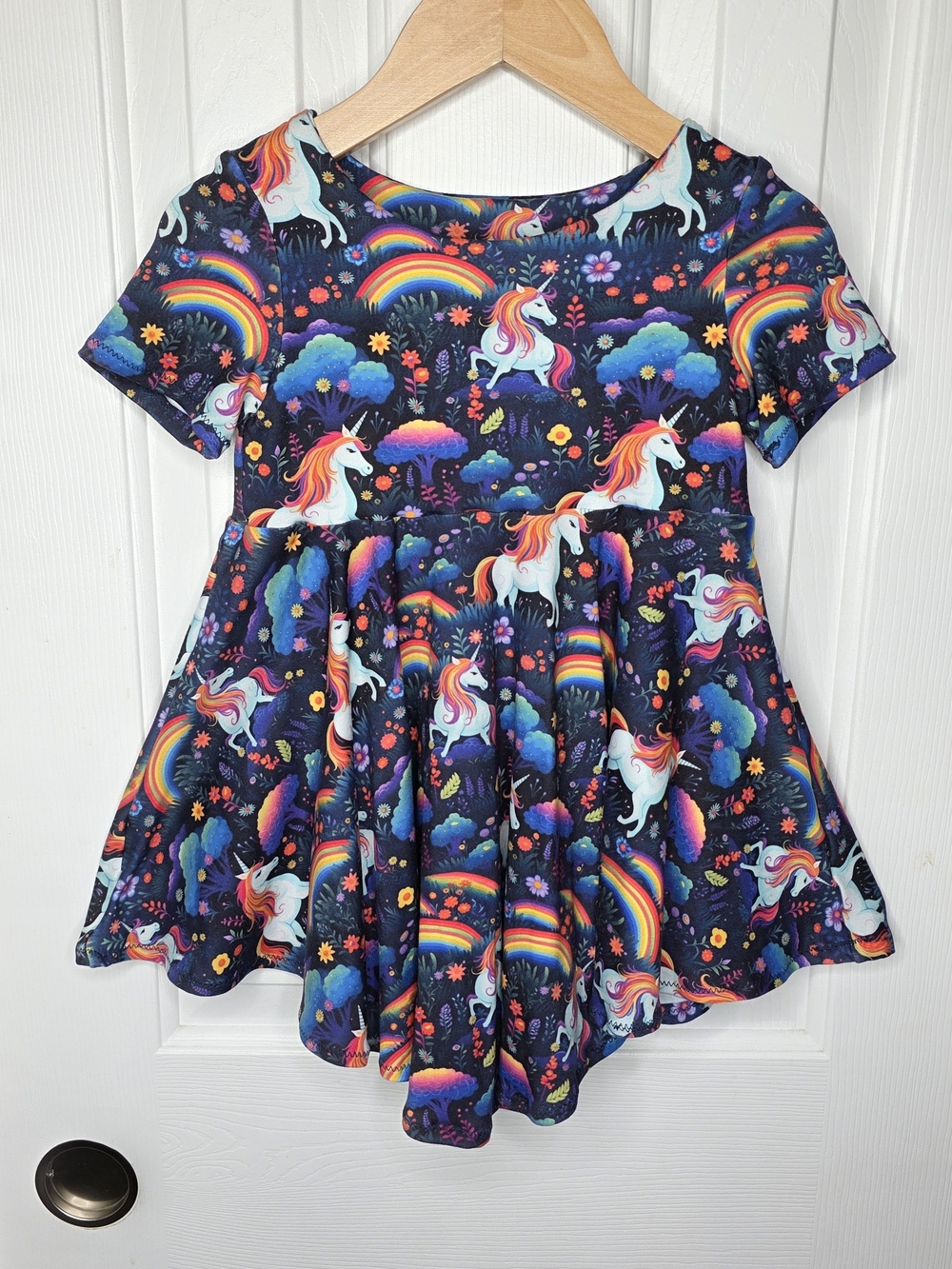3t Girls' Unicorn Rainbow Twirly Short Sleeve Dress